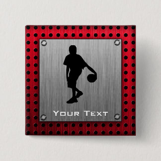 Brushed metal look, Basketball; red 15 Cm Square Badge
