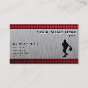 Brushed metal look, Basketball; red Business Card