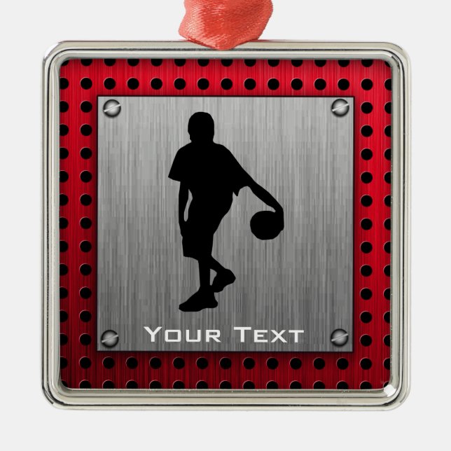 Brushed metal look, Basketball; red Metal Tree Decoration (Front)