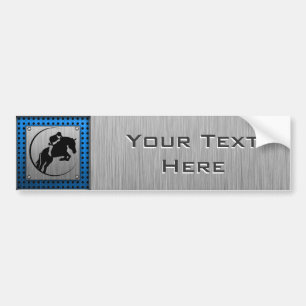 Brushed Metal-look; Blue Equestrian Bumper Sticker