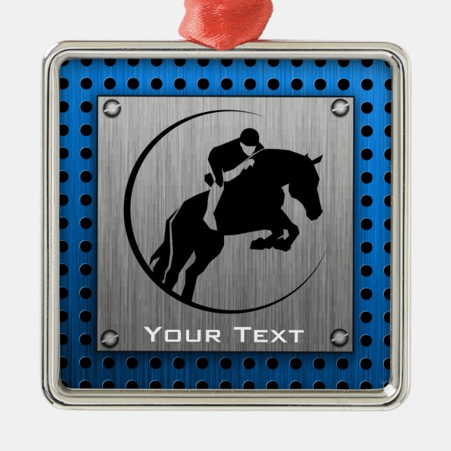 Brushed Metal-look; Blue Equestrian Metal Tree Decoration (Front)