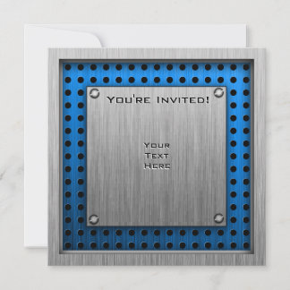 Brushed Metal-look Fire Truck Invitation