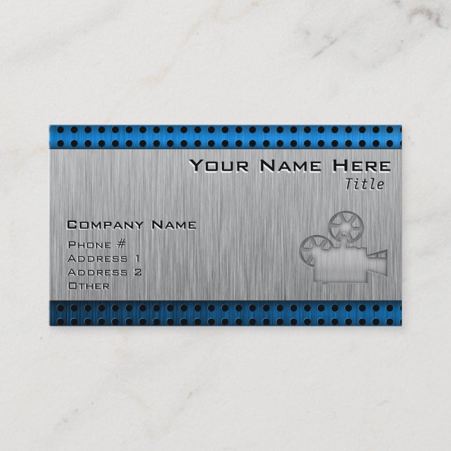 Brushed Metal-look Movie Camera Business Card (Front)