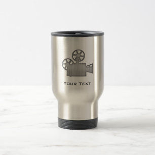 Brushed Metal-look Movie Camera Travel Mug
