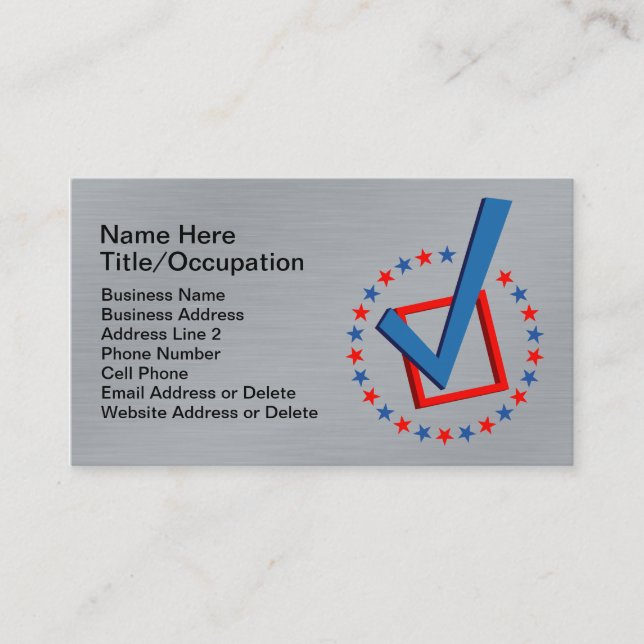 Brushed Metal Look Professional Vote | Politicians Business Card (Front)
