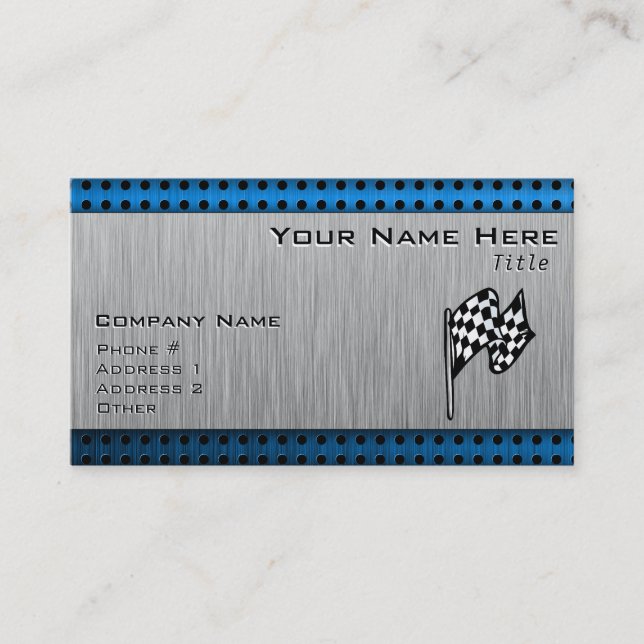 Brushed metal look Racing Flag Business Card (Front)