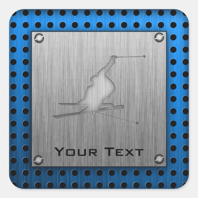 Brushed Metal-look Snow Skiing Square Sticker (Front)