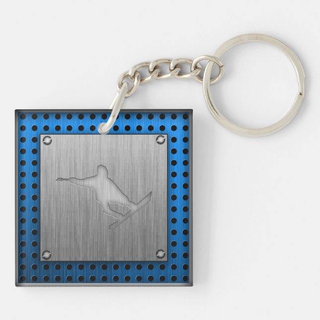 Brushed Metal-look Snowboarding Key Ring (Back)