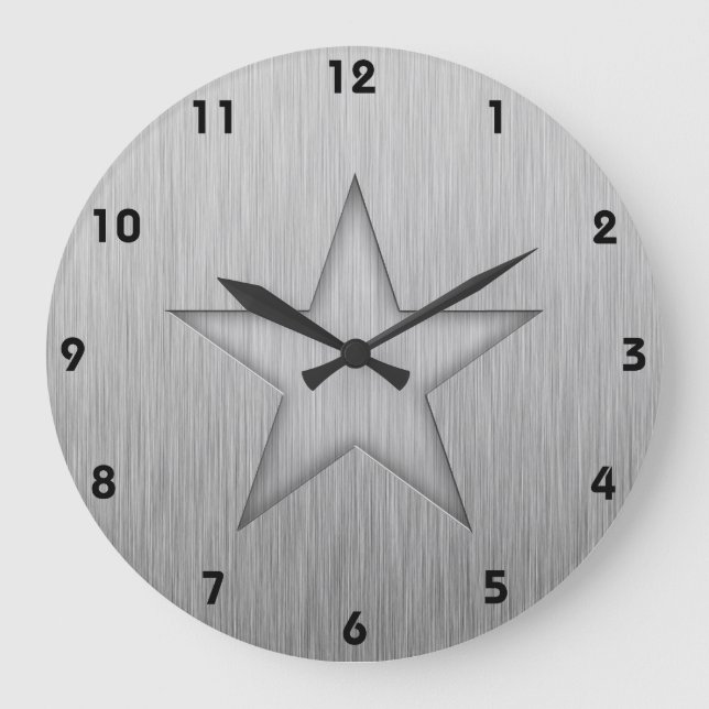 Brushed Metal-look Star Large Clock (Front)