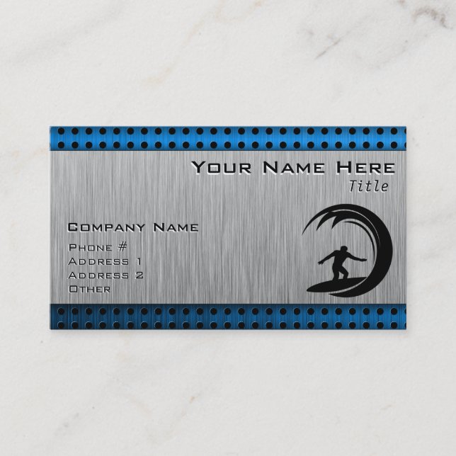 Brushed Metal look Surfing Business Card (Front)