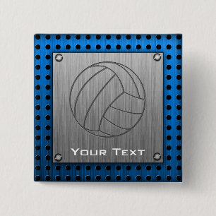 Brushed Metal-look Volleyball 15 Cm Square Badge