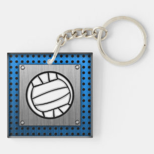 Brushed Metal look Volleyball Key Ring