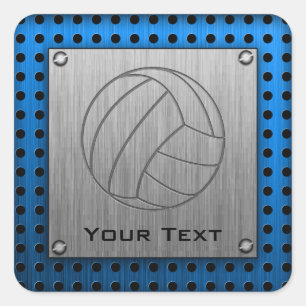 Brushed Metal-look Volleyball Square Sticker