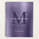 Brushed Metal Midnight Purple Classic Monogram Planner<br><div class="desc">Simple Brushed Metallic Midnight Purple Classic Monogram Planner</div>