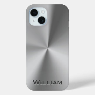 Brushed metal personalised name  iPhone 15 case