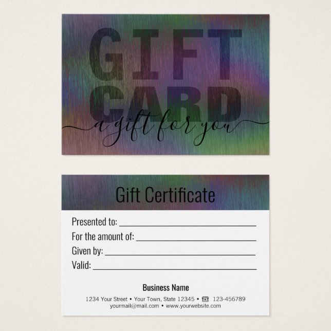 Brushed Metal Rainbow Holographic Gift Card Black  (Front & Back)