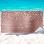 Brushed Metal Rose Gold Pink Glitter Monogram Beach Towel<br><div class="desc">Rose Gold - Blush Pink Faux Foil Metallic Sparkle Glitter Brushed Metal Monogram Name Beach Towel. This makes the perfect sweet 16 birthday,  wedding,  bridal shower,  anniversary,  baby shower or bachelorette party gift for someone that loves glam luxury and chic styles.</div>