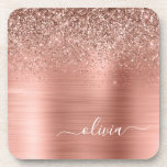 Brushed Metal Rose Gold Pink Glitter Monogram Coaster<br><div class="desc">Rose Gold - Blush Pink Faux Foil Metallic Sparkle Glitter Brushed Metal Monogram Name Paper Coasters. This makes the perfect graduation,  birthday,  wedding,  bridal shower,  anniversary,  baby shower or bachelorette party gift for someone that loves glam luxury and chic styles.</div>