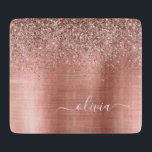 Brushed Metal Rose Gold Pink Glitter Monogram Cutting Board<br><div class="desc">Rose Gold - Blush Pink Faux Foil Metallic Sparkle Glitter Brushed Metal Monogram Name Cutting Board. This makes the perfect graduation,  birthday,  wedding,  bridal shower,  anniversary,  baby shower or bachelorette party gift for someone that loves glam luxury and chic styles.</div>