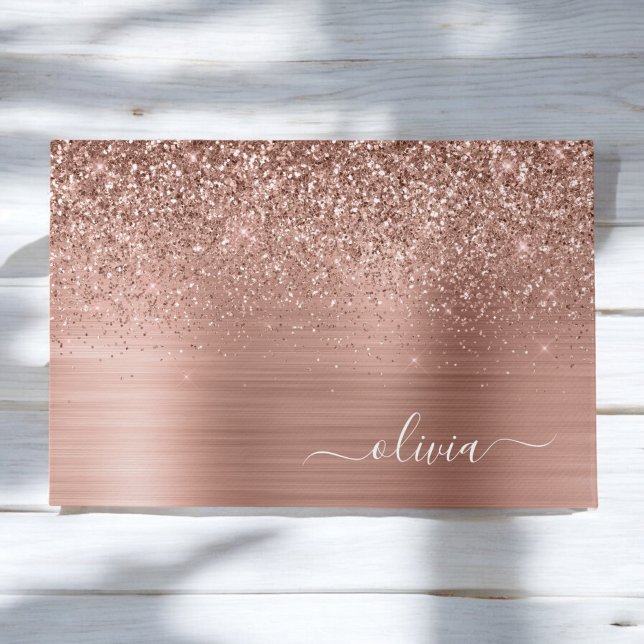 Brushed Metal Rose Gold Pink Glitter Monogram Doormat (Creator Uploaded)
