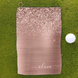 Brushed Metal Rose Gold Pink Glitter Monogram Golf Towel<br><div class="desc">Rose Gold - Blush Pink Faux Foil Metallic Sparkle Glitter Brushed Metal Monogram Name Golf Towel. This makes the perfect sweet 16 birthday,  wedding,  bridal shower,  anniversary,  baby shower or bachelorette party gift for someone that loves glam luxury and chic styles.</div>