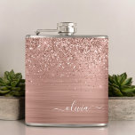 Brushed Metal Rose Gold Pink Glitter Monogram Hip Flask<br><div class="desc">Rose Gold - Blush Pink Faux Foil Metallic Sparkle Glitter Brushed Metal Monogram Name and Initial Party Flask. This makes the perfect sweet 16 birthday,  wedding,  bridal shower,  anniversary,  baby shower or bachelorette party gift for someone that loves glam luxury and chic styles.</div>