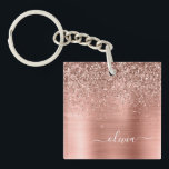 Brushed Metal Rose Gold Pink Glitter Monogram Key Ring<br><div class="desc">Rose Gold - Blush Pink Faux Foil Metallic Sparkle Glitter Brushed Metal Monogram Name Keychain. This makes the perfect sweet 16 birthday,  wedding,  bridal shower,  anniversary,  baby shower or bachelorette party gift for someone that loves glam luxury and chic styles.</div>