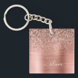 Brushed Metal Rose Gold Pink Glitter Monogram Key Ring<br><div class="desc">Rose Gold - Blush Pink Faux Foil Metallic Sparkle Glitter Brushed Metal Monogram Name Keychain. This makes the perfect sweet 16 birthday,  wedding,  bridal shower,  anniversary,  baby shower or bachelorette party gift for someone that loves glam luxury and chic styles.</div>