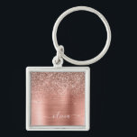 Brushed Metal Rose Gold Pink Glitter Monogram Key Ring<br><div class="desc">Rose Gold - Blush Pink Faux Foil Metallic Sparkle Glitter Brushed Metal Monogram Name Keychains (Key Chain). This makes the perfect sweet 16 birthday,  wedding,  bridal shower,  anniversary,  baby shower or bachelorette party gift for someone that loves glam luxury and chic styles.</div>