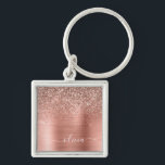 Brushed Metal Rose Gold Pink Glitter Monogram Key Ring<br><div class="desc">Rose Gold - Blush Pink Faux Foil Metallic Sparkle Glitter Brushed Metal Monogram Name Keychains (Key Chain). This makes the perfect sweet 16 birthday,  wedding,  bridal shower,  anniversary,  baby shower or bachelorette party gift for someone that loves glam luxury and chic styles.</div>