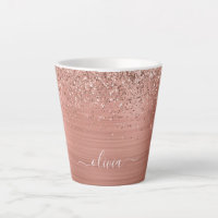 Brushed Metal Rose Gold Pink Glitter Monogram