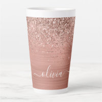 Brushed Metal Rose Gold Pink Glitter Monogram