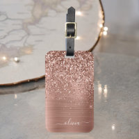 Brushed Metal Rose Gold Pink Glitter Monogram
