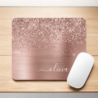 Brushed Metal Rose Gold Pink Glitter Monogram