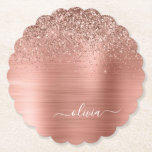 Brushed Metal Rose Gold Pink Glitter Monogram Paper Coaster<br><div class="desc">Rose Gold - Blush Pink Faux Foil Metallic Sparkle Glitter Brushed Metal Monogram Name Paper Coasters. This makes the perfect graduation,  birthday,  wedding,  bridal shower,  anniversary,  baby shower or bachelorette party gift for someone that loves glam luxury and chic styles.</div>