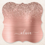Brushed Metal Rose Gold Pink Glitter Monogram Paper Coaster<br><div class="desc">Rose Gold - Blush Pink Faux Foil Metallic Sparkle Glitter Brushed Metal Monogram Name Paper Coasters. This makes the perfect graduation,  birthday,  wedding,  bridal shower,  anniversary,  baby shower or bachelorette party gift for someone that loves glam luxury and chic styles.</div>