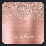 Brushed Metal Rose Gold Pink Glitter Monogram Square Sticker<br><div class="desc">Rose Gold - Blush Pink Faux Foil Metallic Sparkle Glitter Brushed Metal Monogram Name and Initial Paper Party Sticker Address Labels. This makes the perfect sweet 16 birthday,  wedding,  bridal shower,  anniversary,  baby shower or bachelorette party gift for someone that loves glam luxury and chic styles.</div>