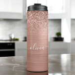 Brushed Metal Rose Gold Pink Glitter Monogram Thermal Tumbler<br><div class="desc">Rose Gold - Blush Pink Faux Foil Metallic Sparkle Glitter Brushed Metal Monogram Name Drink Tumbler. This makes the perfect sweet 16 birthday,  wedding,  bridal shower,  anniversary,  baby shower or bachelorette party gift for someone that loves glam luxury and chic styles.</div>