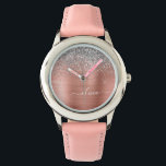 Brushed Metal Rose Gold Silver Glitter Monogram<br><div class="desc">Rose Gold - Blush Pink and Silver Faux Foil Metallic Sparkle Glitter Brushed Metal Monogram Name Watch. This makes the perfect sweet 16 birthday,  wedding,  bridal shower,  anniversary,  baby shower or bachelorette party gift for someone that loves glam luxury and chic styles.</div>