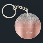 Brushed Metal Rose Gold Silver Glitter Monogram<br><div class="desc">Rose Gold - Blush Pink and Silver Faux Foil Metallic Sparkle Glitter Brushed Metal Monogram Name Keychain. This makes the perfect sweet 16 birthday,  wedding,  bridal shower,  anniversary,  baby shower or bachelorette party gift for someone that loves glam luxury and chic styles.</div>