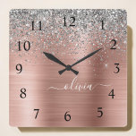Brushed Metal Rose Gold Silver Glitter Monogram<br><div class="desc">Rose Gold - Blush Pink and Silver Faux Foil Metallic Sparkle Glitter Brushed Metal Monogram Name Clock. This makes the perfect sweet 16 birthday,  wedding,  bridal shower,  anniversary,  baby shower or bachelorette party gift for someone that loves glam luxury and chic styles.</div>