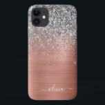 Brushed Metal Rose Gold Silver Glitter Monogram Case-Mate iPhone Case<br><div class="desc">Rose Gold - Blush Pink and Silver Faux Foil Metallic Sparkle and Dripping Glitter Brushed Metal Monogram Name and Initial Phone. This makes the perfect sweet 16 birthday,  wedding,  bridal shower,  anniversary,  baby shower or bachelorette party gift for someone that loves glam luxury and chic styles.</div>