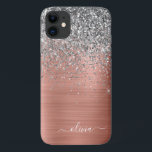 Brushed Metal Rose Gold Silver Glitter Monogram Case-Mate iPhone Case<br><div class="desc">Rose Gold - Blush Pink and Silver Faux Foil Metallic Sparkle and Dripping Glitter Brushed Metal Monogram Name and Initial Phone. This makes the perfect sweet 16 birthday,  wedding,  bridal shower,  anniversary,  baby shower or bachelorette party gift for someone that loves glam luxury and chic styles.</div>