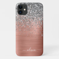 Brushed Metal Rose Gold Silver Glitter Monogram
