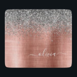 Brushed Metal Rose Gold Silver Glitter Monogram Cutting Board<br><div class="desc">Rose Gold - Blush Pink and Silver Faux Foil Metallic Sparkle Glitter Brushed Metal Monogram Name Cutting Board. This makes the perfect graduation,  birthday,  wedding,  bridal shower,  anniversary,  baby shower or bachelorette party gift for someone that loves glam luxury and chic styles.</div>
