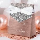 Brushed Metal Rose Gold Silver Glitter Monogram Favour Box<br><div class="desc">Rose Gold - Blush Pink and Silver Faux Foil Metallic Sparkle Glitter Brushed Metal Monogram Name and Initial Paper Party Gift Boxes This makes the perfect sweet 16 birthday,  wedding,  bridal shower,  anniversary,  baby shower or bachelorette party gift for someone that loves glam luxury and chic styles.</div>