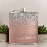 Brushed Metal Rose Gold Silver Glitter Monogram Hip Flask<br><div class="desc">Rose Gold - Blush Pink and Silver Faux Foil Metallic Sparkle Glitter Brushed Metal Monogram Name and Initial Party Flask. This makes the perfect sweet 16 birthday,  wedding,  bridal shower,  anniversary,  baby shower or bachelorette party gift for someone that loves glam luxury and chic styles.</div>