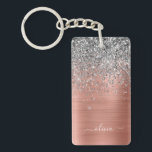 Brushed Metal Rose Gold Silver Glitter Monogram Key Ring<br><div class="desc">Rose Gold - Blush Pink and Silver Faux Foil Metallic Sparkle Glitter Brushed Metal Monogram Name Keychain. This makes the perfect sweet 16 birthday,  wedding,  bridal shower,  anniversary,  baby shower or bachelorette party gift for someone that loves glam luxury and chic styles.</div>