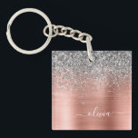 Brushed Metal Rose Gold Silver Glitter Monogram Key Ring<br><div class="desc">Rose Gold - Blush Pink and Silver Faux Foil Metallic Sparkle Glitter Brushed Metal Monogram Name Keychain. This makes the perfect sweet 16 birthday,  wedding,  bridal shower,  anniversary,  baby shower or bachelorette party gift for someone that loves glam luxury and chic styles.</div>