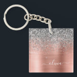 Brushed Metal Rose Gold Silver Glitter Monogram Key Ring<br><div class="desc">Rose Gold - Blush Pink and Silver Faux Foil Metallic Sparkle Glitter Brushed Metal Monogram Name Keychain. This makes the perfect sweet 16 birthday,  wedding,  bridal shower,  anniversary,  baby shower or bachelorette party gift for someone that loves glam luxury and chic styles.</div>